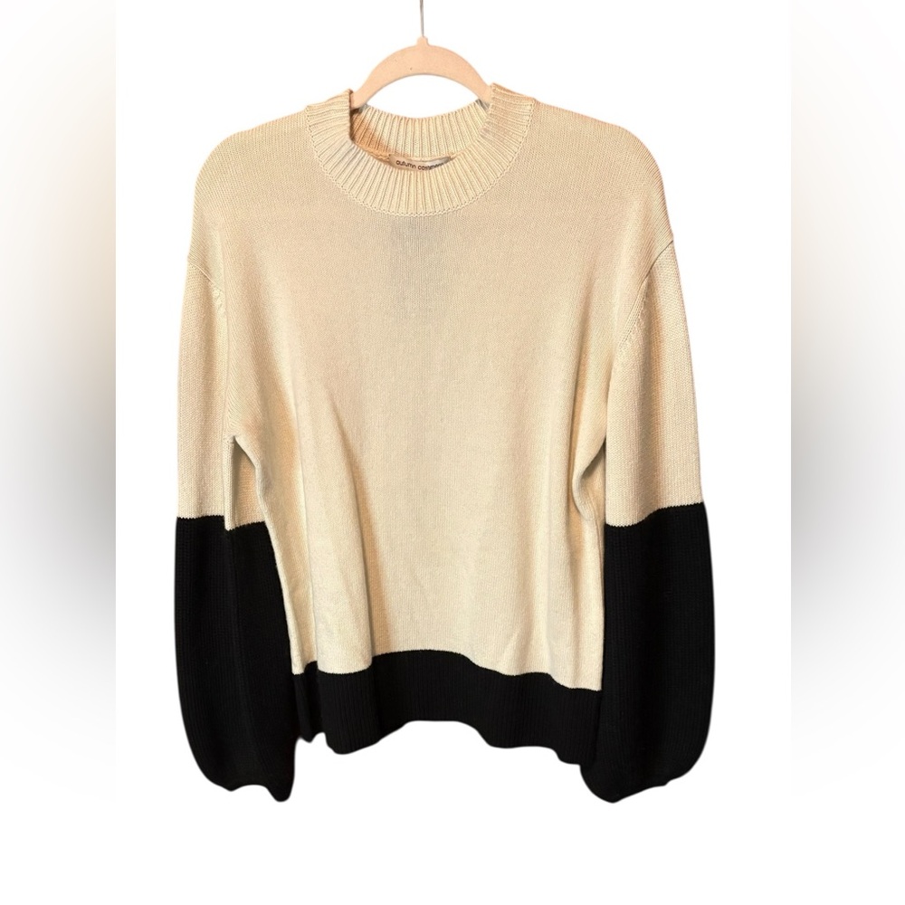LAutumn Cashmere 100% Cashmere Balloon Sleeve Sweater Ivory Black NWT Small